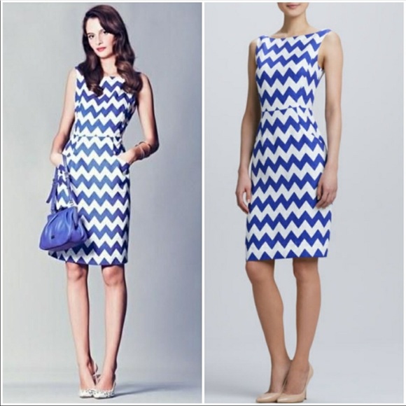 kate spade Dresses & Skirts - Kate Spade Brent Chevron Midi Dress | Blue White | Size 10